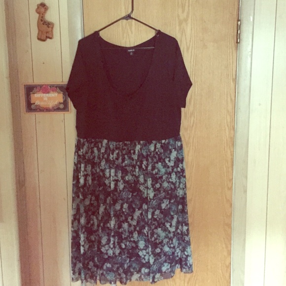 Navy and floral print dress.