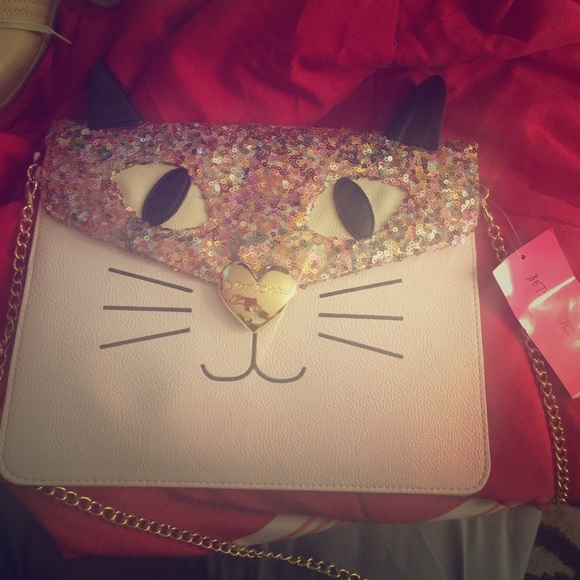 Betsey Johnson glitter cat bag!