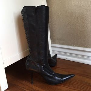 Italian Lace Up Tall Leather Boots (size 8.5)