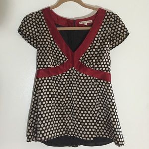 Silk Nanette Lepore Polka Dot Short Sleeve Blouse