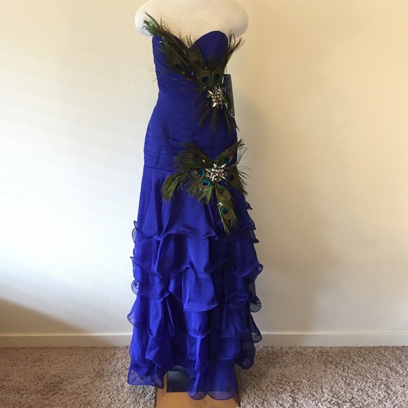 Cobalt Blue Peacock Dress / Pageant Gown ~ Size 2 - Picture 2 of 4