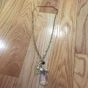 Unique gold long necklace with charms