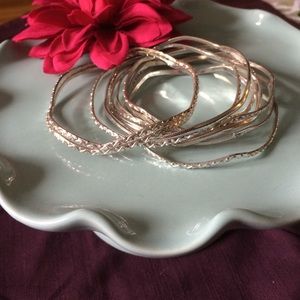 Silver chevron cut bangle set