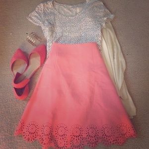 NWOT Loft Pink Floral cut-out tulip skirt