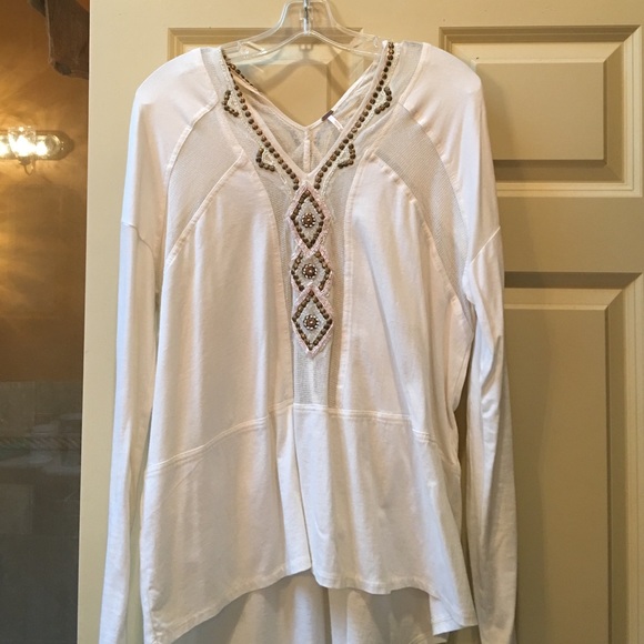 Free people Long sleeve cream cotton shirt