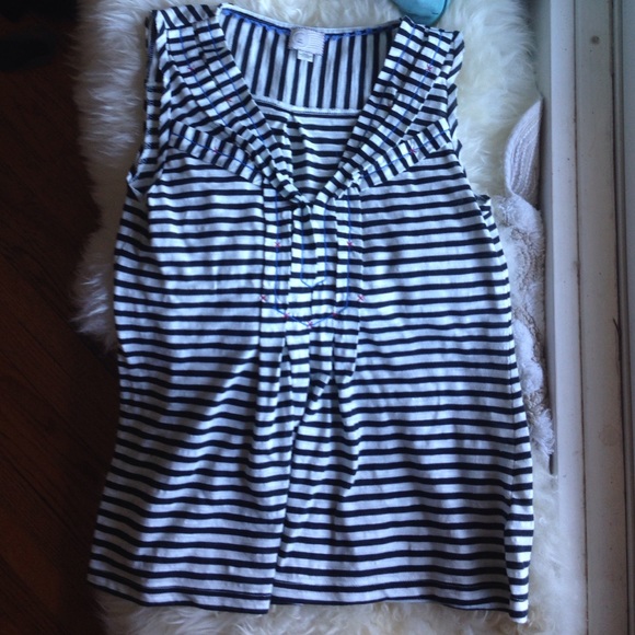 Striped tank with embroidery detail