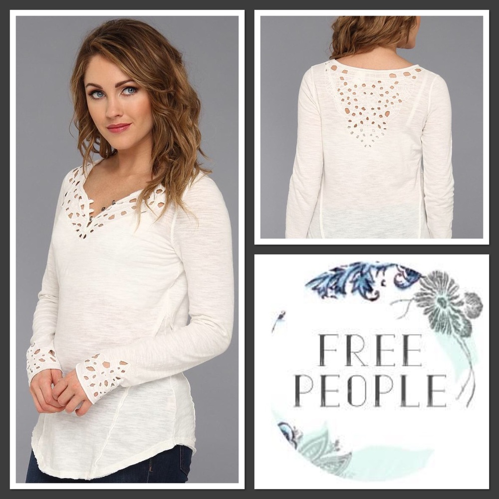 Free People Blue Luna Lace cuff Henley thermal