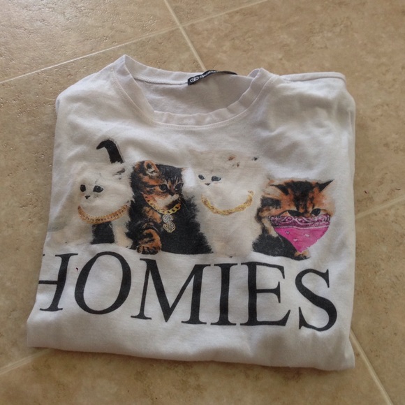 WHITE T CROP CAT HOMIES