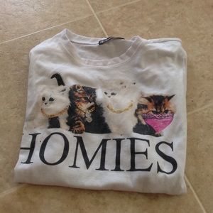 WHITE T CROP CAT HOMIES