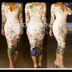 Mint floral long sleeve Midi dress