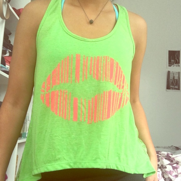 Lime Green kissy lips rave festival burning man tank