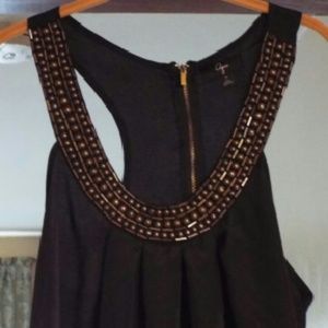 AQUA Black Embellished Racerback Blouse - Medium