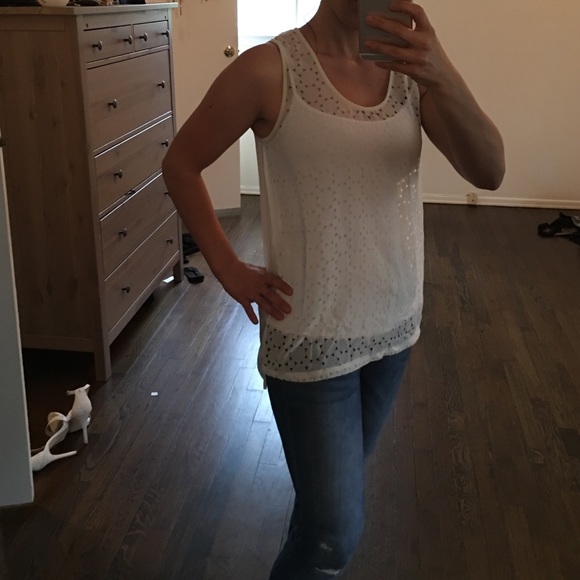 Off- White Sheer Patterned Tank - Picture 2 of 3