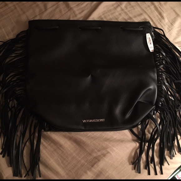 Victoria's Secret fringe drawstring black bag