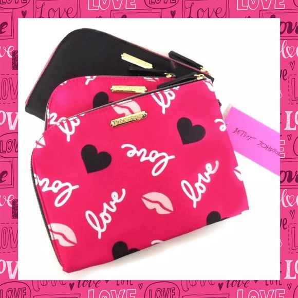 NWT  3 Piece Betsey Johnson Pink fuchsia pouches - Picture 2 of 4