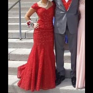 La femme red mermaid prom dress