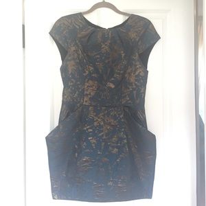 All Saints emerald gold brocade dress