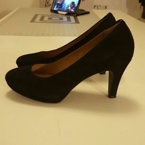 Black suede pumps and blue suede pumps
