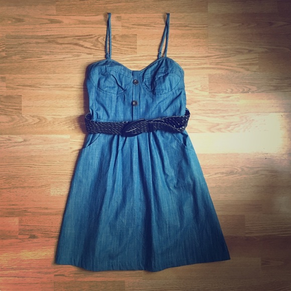 90s Chambray Denim Sweetheart Mini Dress