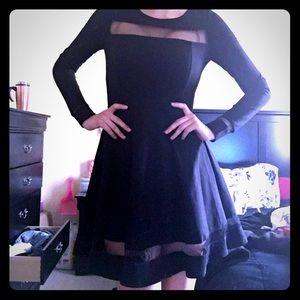 Black Long Sleeve Dress w Mesh Cutouts