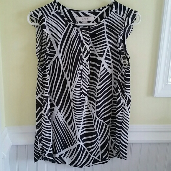 LOFT Blouse with navy and white Aztec print