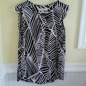 LOFT Blouse with navy and white Aztec print