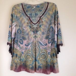 Petite One World Knit Top with Embroidery