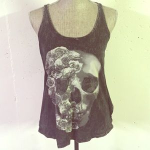 Gray Washed Floral Skull Draped Tank