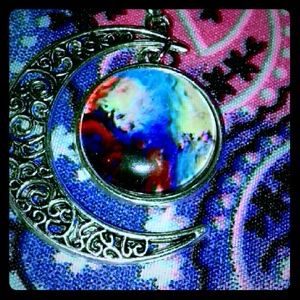 Colorful Moon & Nebula Galaxy Necklace