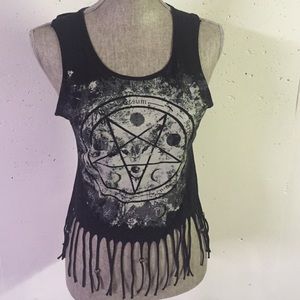 Black Witchy Moon Fringe Tank