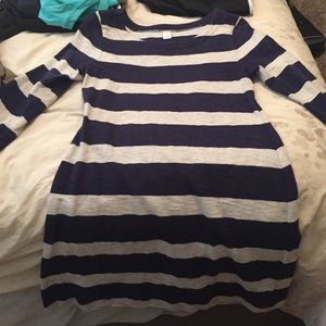 Old Navy: Gray and navy striped fitted dress: S