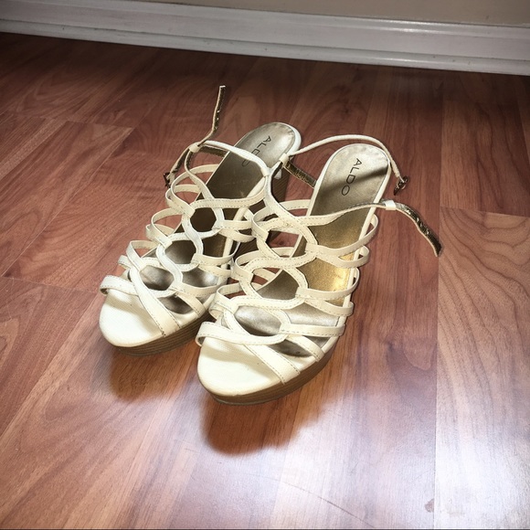 Aldo tan strap wedges