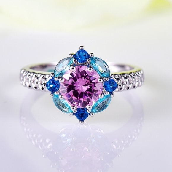 14k White Gold Topaz & Sapphire Gemstone Ring