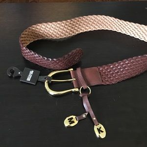 Brown Braided Leather Womens w/ Belt Gold Charms