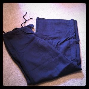 Wide leg navy linen trouser ...