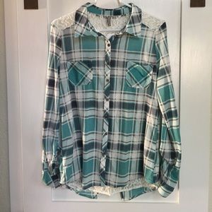 Vanity Lace Flannel Plaid Button Up