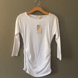 NWT MICHAEL Michael Kors WHITE ZIP SHOULDER TOP XS