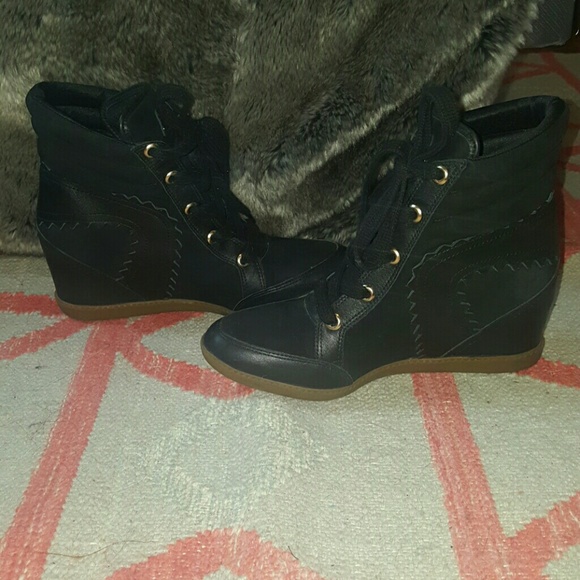 Madison Harding black leather wedge sneaker 9 39