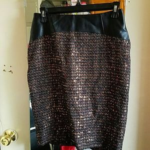 Copper sequin  pencil skirt w/ vegan leather waist