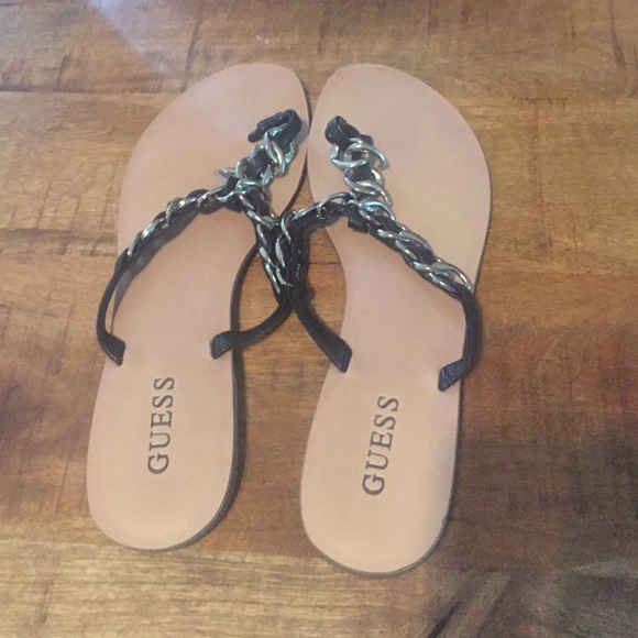 Guess Shoes - Barely Worn Black and Leather Chain Sandals