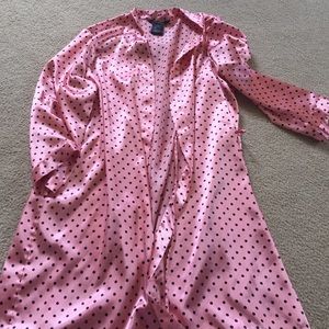 Pink with black silk polkadot bathrobe