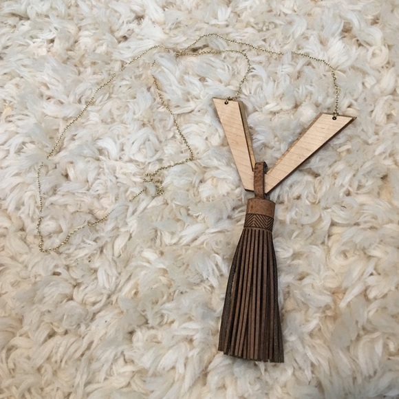 Wood & Leather Statement Necklace - Picture 2 of 2