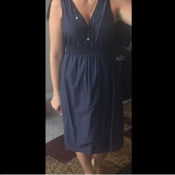 Blue dress with gold and brown beading size med