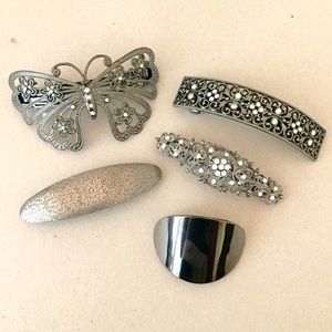 5 Hair Clip Barette Bundle gun metal rhinestones