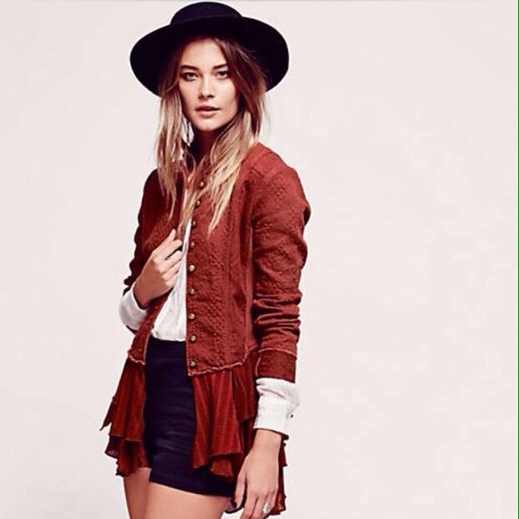 Free people red terra cott coat