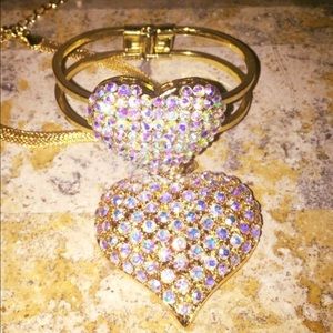 Rhinestone heart necklace and cuff
