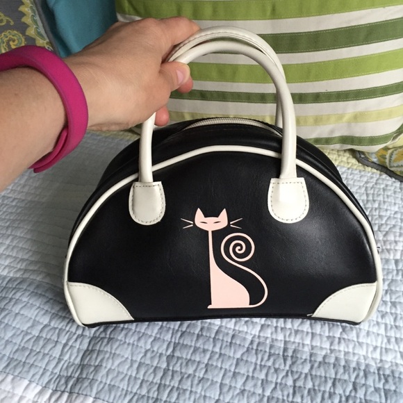 Black non leather purse Pink Kitty Modcloth style