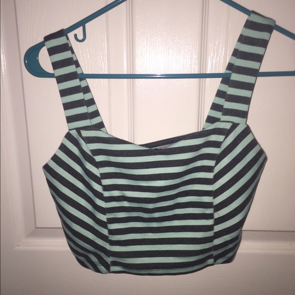 Green and black stripped crop top