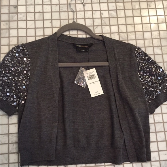 BCBG knit camisole with sequined sleeves