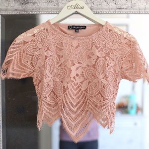 For Love And Lemons rose-colored lace crop top